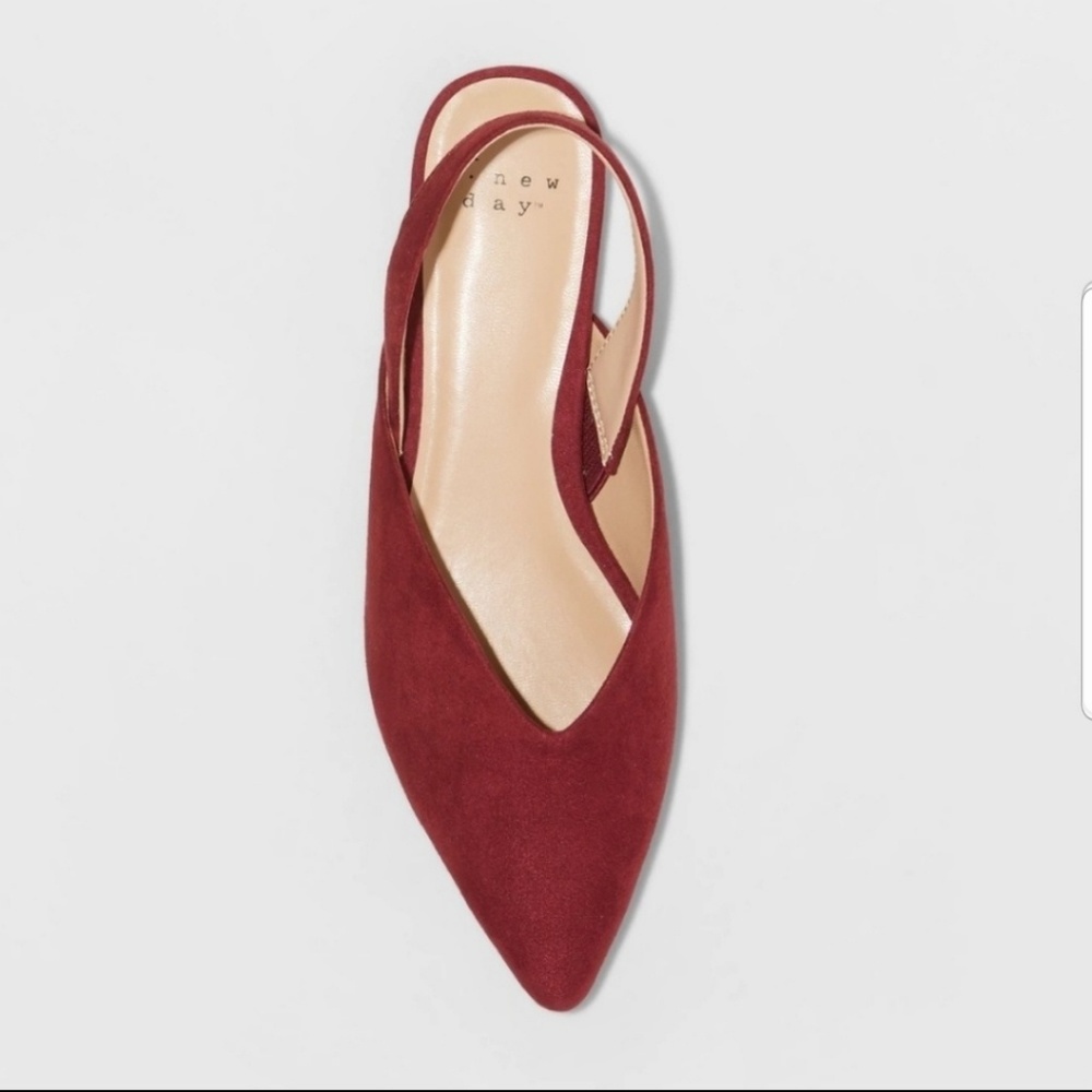 NEW Slingback Mules Burgundy Flat Maroon V Flats - Picture 3 of 5